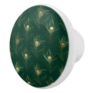 EMERALD GREEN PEACOCK FEATHER CUSTOM KERAMIKKNAUF