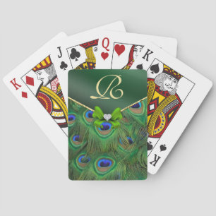 Emerald Green Peacock Monogram Playing Cards Spielkarten