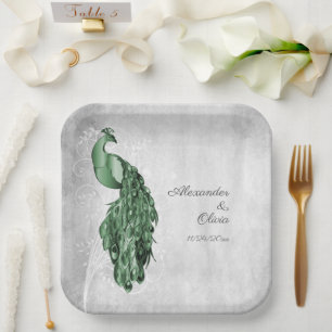Emerald Green Peacock Polterabend Paper Teller