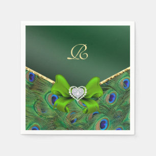 Emerald Green Peacock Wedding Paper Party Napkins Serviette