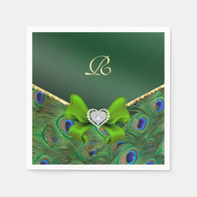 Emerald Green Peacock Wedding Paper Party Napkins Serviette (Vorderseite)