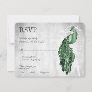 Emerald Green Peacock Wedding RSVP Card Karte