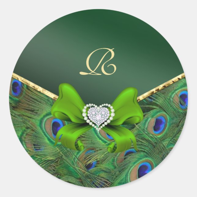 Emerald Green Peacock Wedding-Siegel Runder Aufkleber (Vorderseite)