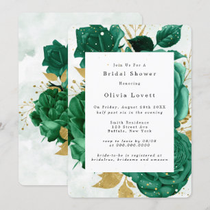 Emerald Green Peony Gold Glitzer Brautparty Einladung
