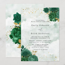 Emerald Green Peony Gold Glitzer Wedding