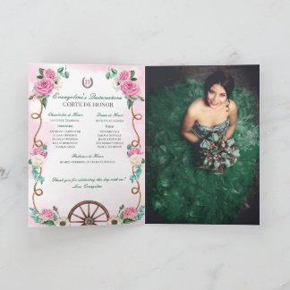 Emerald Green Pink Charro Quinceanera Foto hinzufü Einladung