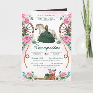 Emerald Green Pink Charro Quinceanera Foto hinzufü Einladung