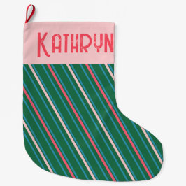 Emerald Green Pink Stripe Girls Großer Weihnachtsstrumpf