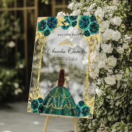 Emerald Green Princess Floral Quinceañera Birthday Acrylschild