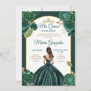 Emerald Green Princess Floral Quinceañera Einladung