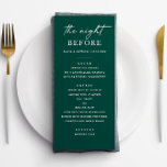 Emerald Green Probe Dinner | Die Nacht davor Menükarte<br><div class="desc">Das smaragdgrüne minimalistische Dinner-Menü für die Probe vor der Hochzeit. Ideal für Waldhochzeiten,  inspirierte Natur oder Waldhochzeiten. Diese bearbeitbare und elegante Vorlage verfügt über eine tiefe grüne Palette,  die sich wunderbar mit rustikalen oder botanischen Themen verbindet. In meinem Geschäft ist das passende Hochzeitsgeschirr erhältlich.</div>
