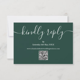 Emerald Green QR Code Elegant Script Kindly Antwor RSVP Karte