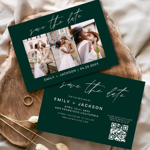 Emerald Green QR Code Save the Date Modernes 3 Fot