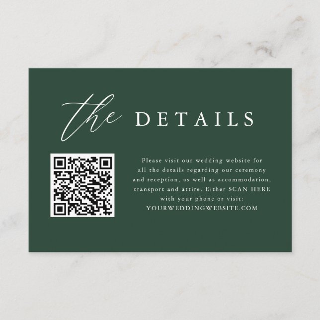 Emerald Green QR Code Wedding Details Begleitkarte (Vorderseite)