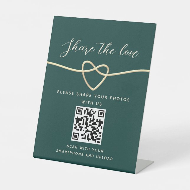 Emerald Green QR Code Wedding Sign Sockelschild (Vorderseite)