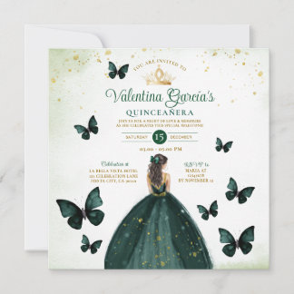 Emerald Green Quinceañera 15 Anos Blume Gold Einladung