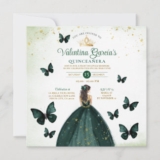 Emerald Green Quinceañera 15 Anos Blume Gold Einladung