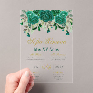 Emerald Green Quinceanera Acryleinladungen