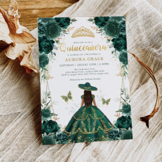 Emerald Green Quinceañera Charro Dress Mis Quince Einladung