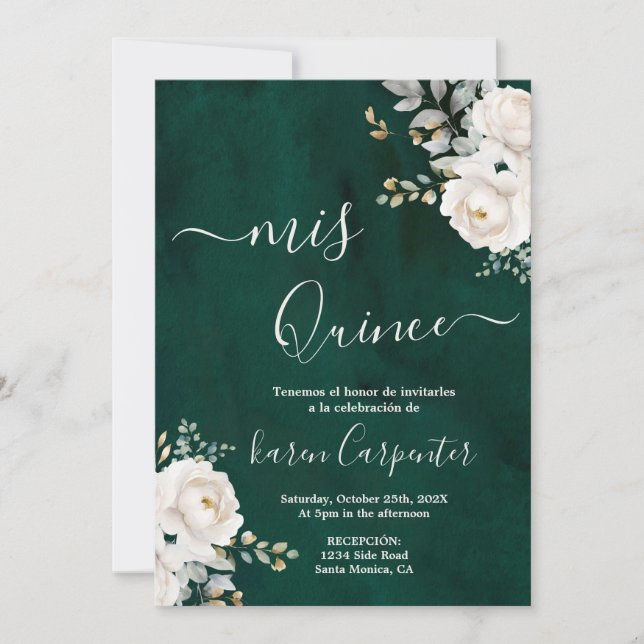 Emerald Green Quinceanera Einladung (Vorderseite)