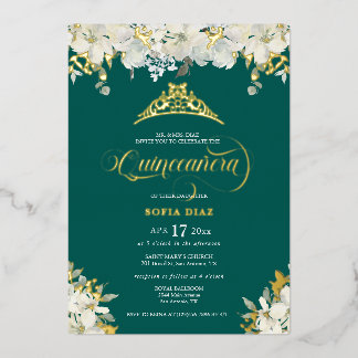 Emerald Green Quinceañera Floral Gold Folieneinladung
