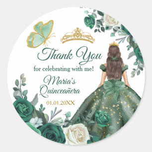 Emerald Green Quinceañera Gold Crown Runder Aufkleber