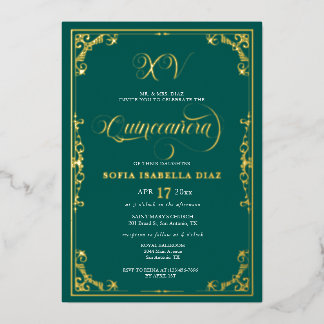 Emerald Green Quinceañera Gold Foil Folieneinladung