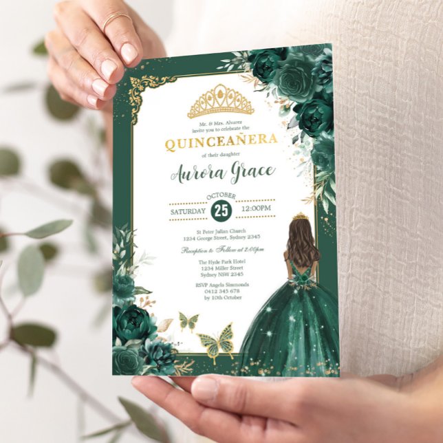Emerald Green Quinceañera Princess Mis Quince Anos Einladung (Von Creator hochgeladen)