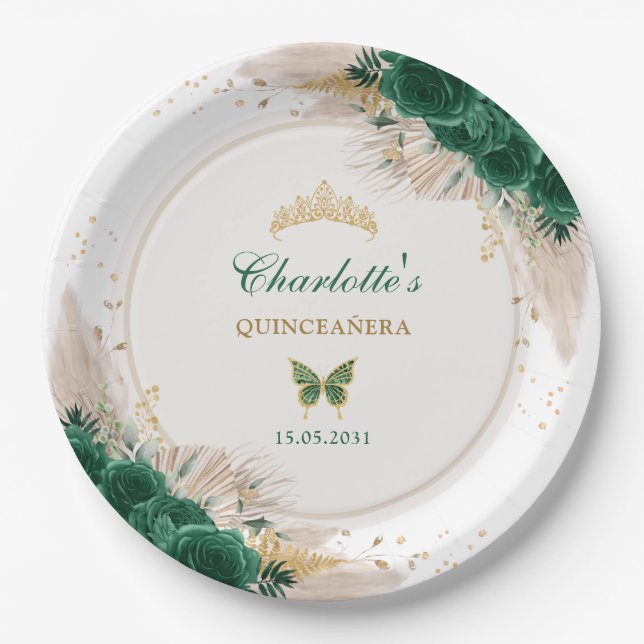 Emerald Green Quinceanera Prinzessin Miss Quince 1 Pappteller (Vorderseite)