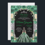 Emerald Green Quinceanera Silver Crown Glitzer Einladung<br><div class="desc">Emerald Green Quinceanera Silver Crown Glitzer Black Background Einladung Mis Quince Anos,  15. Geburtstag, </div>