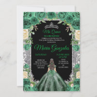 Emerald Green Quinceanera Silver Crown Glitzer