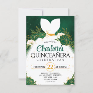 Emerald Green Quinceañera White Princess Dress Einladung
