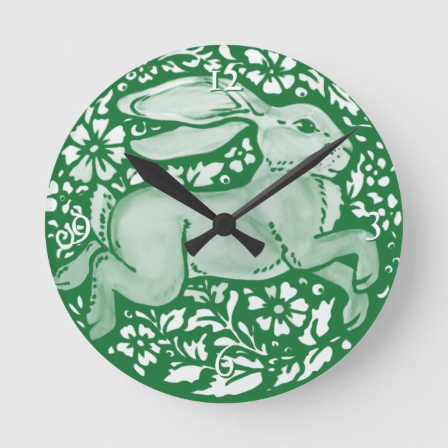 Emerald Green Rabbit Bunny Cotattcore Folk Runde Wanduhr (Vorderseite)