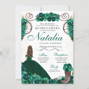 Emerald Green Ranchero Princess Dress Quinceanera Einladung