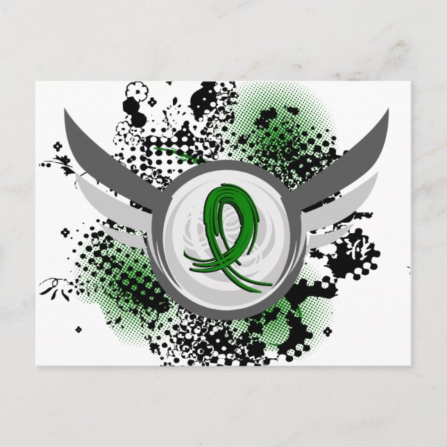 Emerald Green Ribbon und Flügel Leberkrebs Postkarte (Vorderseite)