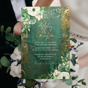 Emerald Green Romantic Floral Wedding Einladung
