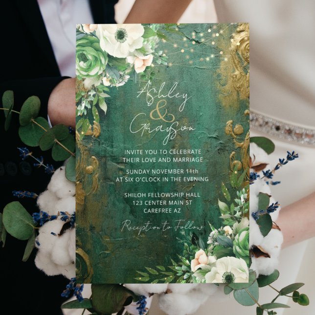 Emerald Green Romantic Floral Wedding Einladung (Von Creator hochgeladen)