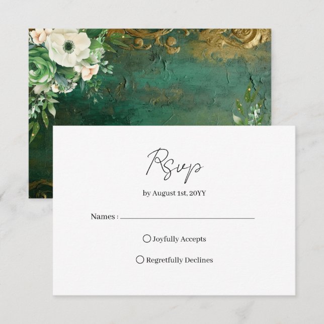 Emerald Green Romantic Floral Wedding RSVP Card Karte (Vorne/Hinten)