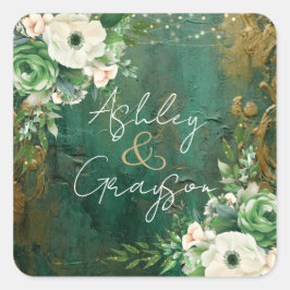 Emerald Green Romantic Floral Wedger Sticker