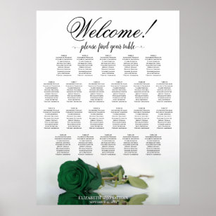 Emerald Green Rose 22 Table Wedding Seating Chart Poster