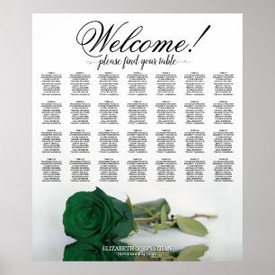 Emerald Green Rose 28 Table Wedding Seating Chart Poster