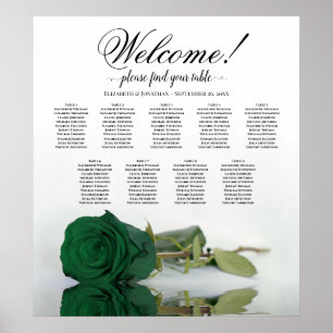 Emerald Green Rose 9 Table Wedding Chart Poster