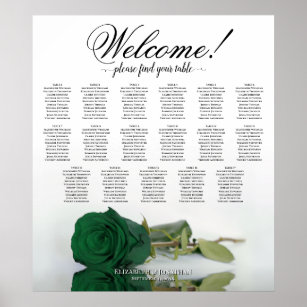Emerald Green Rose Elegant 17 Table Seating Chart Poster