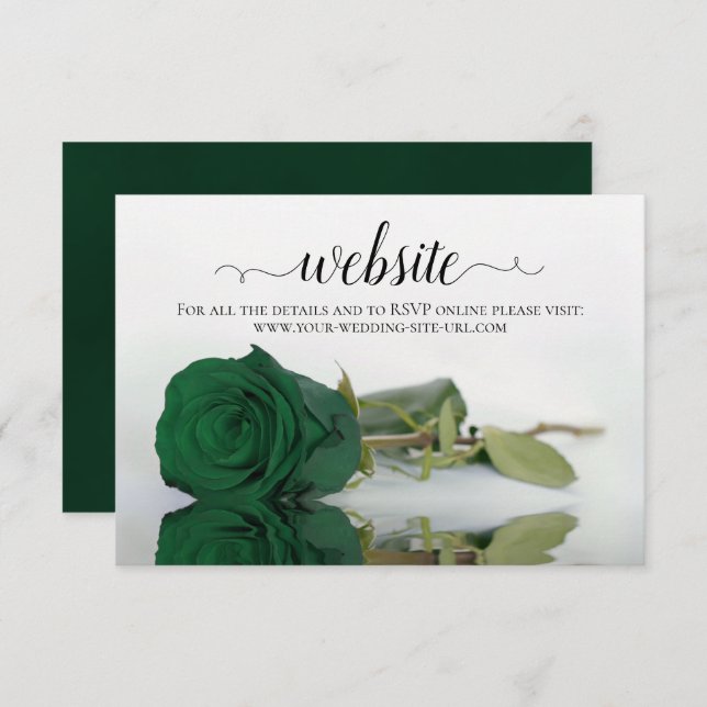 Emerald Green Rose Elegant Wedding Website Begleitkarte (Vorne/Hinten)