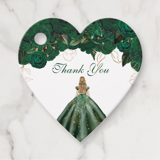 Emerald Green Rose Floral Vielen Dank zum Geburtst Geschenkanhänger (Vorderseite)