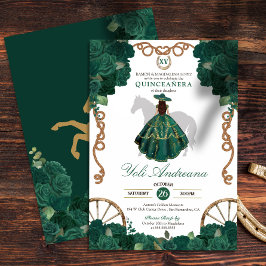 Emerald Green Rose Floral Western Quinceañera Einladung