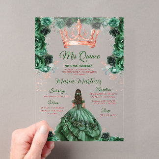 Emerald Green Rose Gold Crown Mis Quince Acryleinladungen