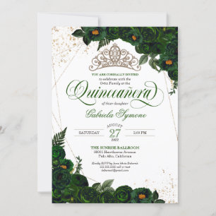 Emerald Green Rose Gold Tiara Elegantes Quinceañer Einladung