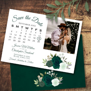 Emerald Green Rose Hochzeitkalender & Foto Save The Date