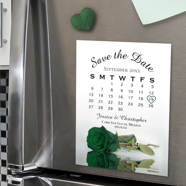Emerald Green Rose Save the Date Kalender Magnet (On Refrigerator)